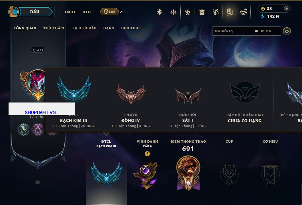 Tài khoản Liên Minh, ĐTCL mã số 155156 giá rẻ - Shop LMHT