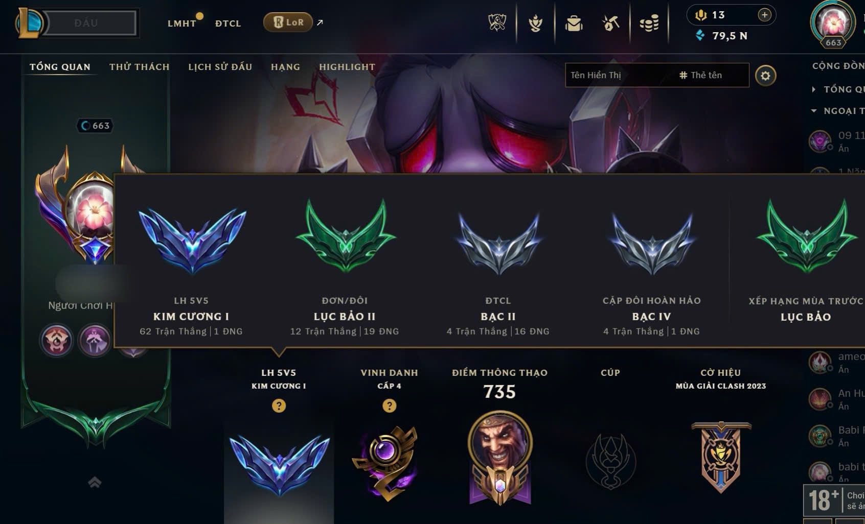 Hình ảnh chi tiết tài khoản LMHT mã số 166101 - Shop LMHT