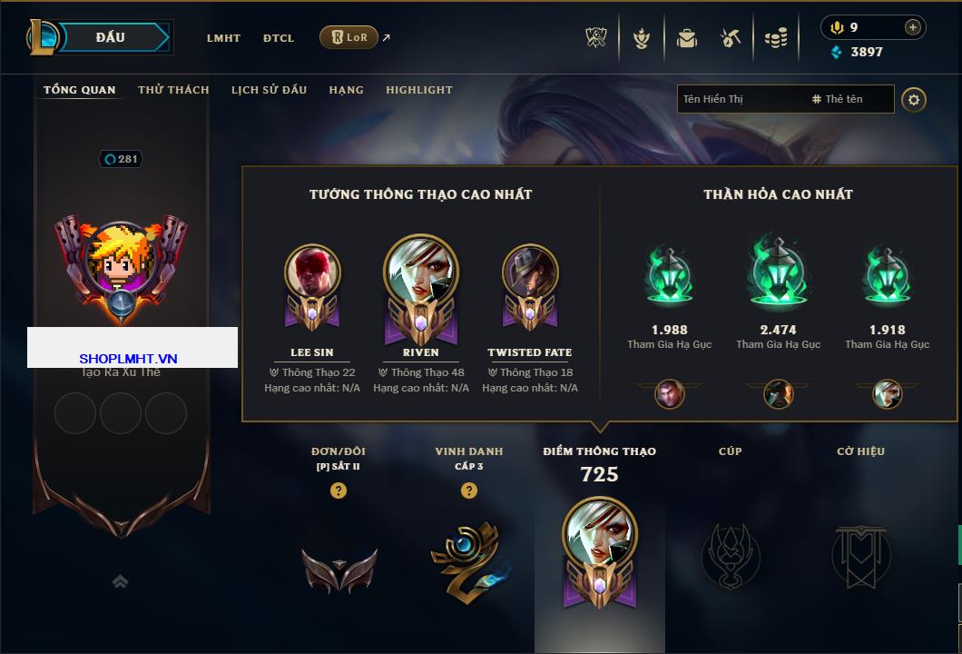 Hình ảnh chi tiết tài khoản LMHT mã số 168275 - Shop LMHT