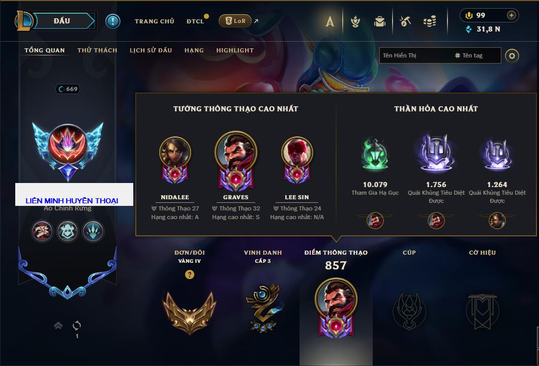 Hình ảnh chi tiết tài khoản LMHT mã số 61518 - Shop LMHT