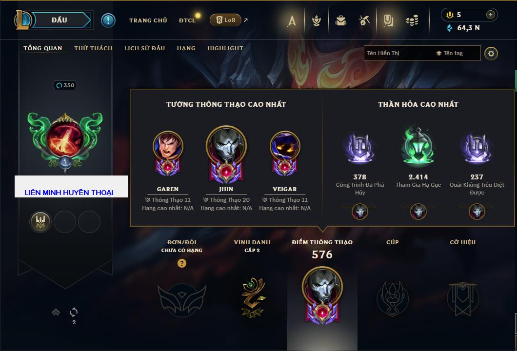 Hình ảnh chi tiết tài khoản LMHT mã số 64297 - Shop LMHT